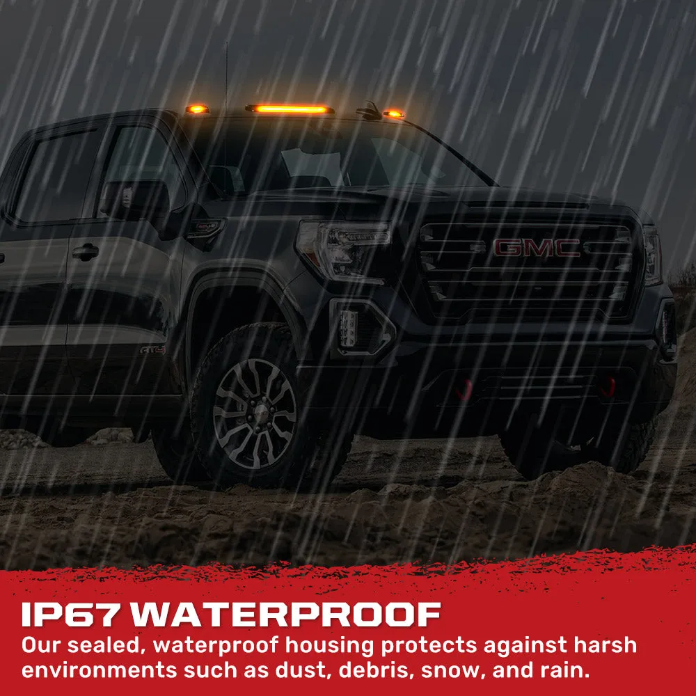 GMC and Chevy 15-19 3rd GEN Body Style Heavy-Duty 3-Piece Set Smoked Cab Roof Light Kit with White and Amber Strobe product image