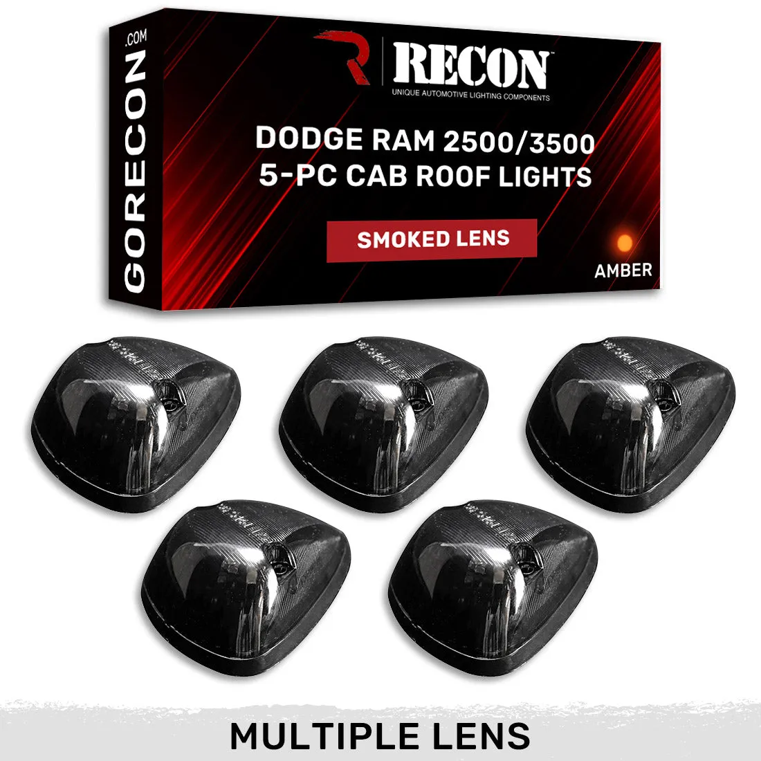 Dodge 94-98 5-Piece Set Smoked Cab Roof Light Lens with Amber 194 Bulbs - Complete Kit With Wiring and Hardware product image