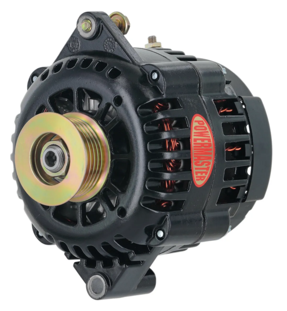 Racing Alternator; GM AD230; 165 Amp; 6 Groove Pulley; 6.61 in. Straight Mount; Side Battery Post; Black Finish; product image