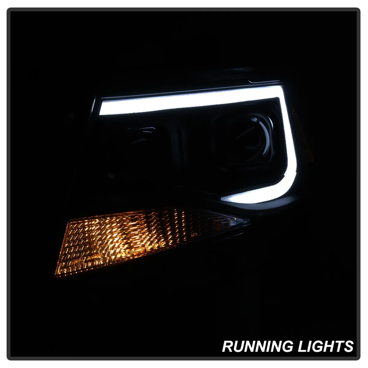 XTune DRL Light Bar Projector Headlights; Halogen Models Only; Not Compatible w/Xenon/HID Model; Black Smoked; product image