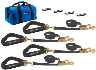 Mac's Tie Downs Pro Pack Black 2in x 8ft Direct Hook Ratchet Straps And (Axle Straps Black 2in x 40in )