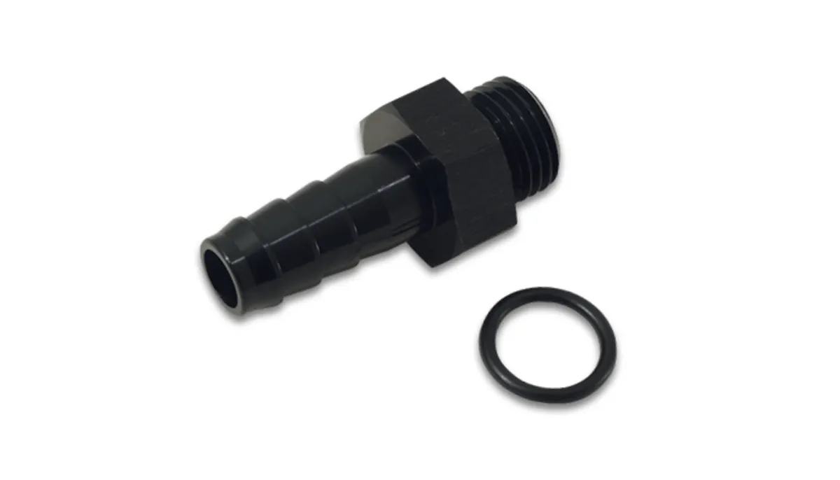 Vibrant Performance ORB to Hose Barb Adapter Fitting; -8AN Male ORB; 0.5 in. Barb Size; 6061 Aluminum; Black Anodized; Multi Barb;
