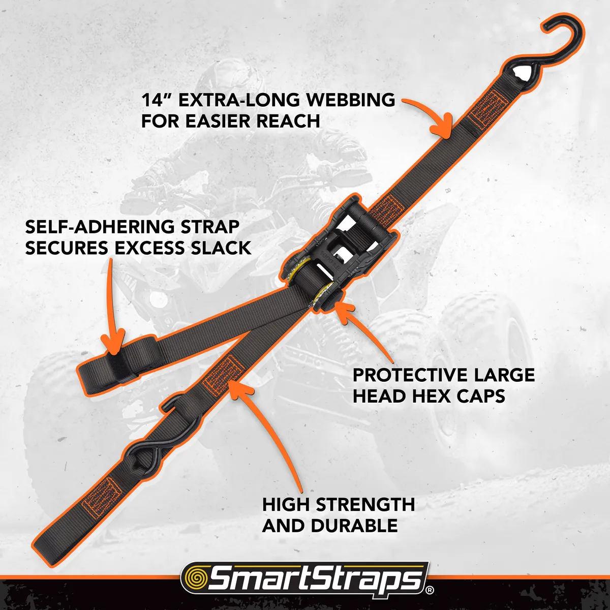 14ft 3000lb Tactical Ratchet Tie Down 4 pk Orange product image