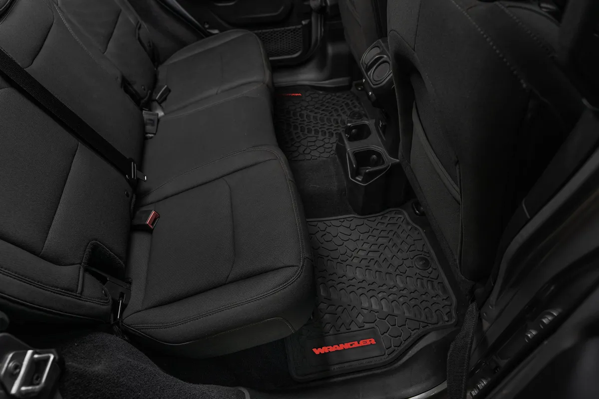 18-24 Jeep JLU 4 Dr Front and Rear -Tire Tread/Scorched Earth Scene w/ Wrangler Insert - Black w/ Red Insert product image