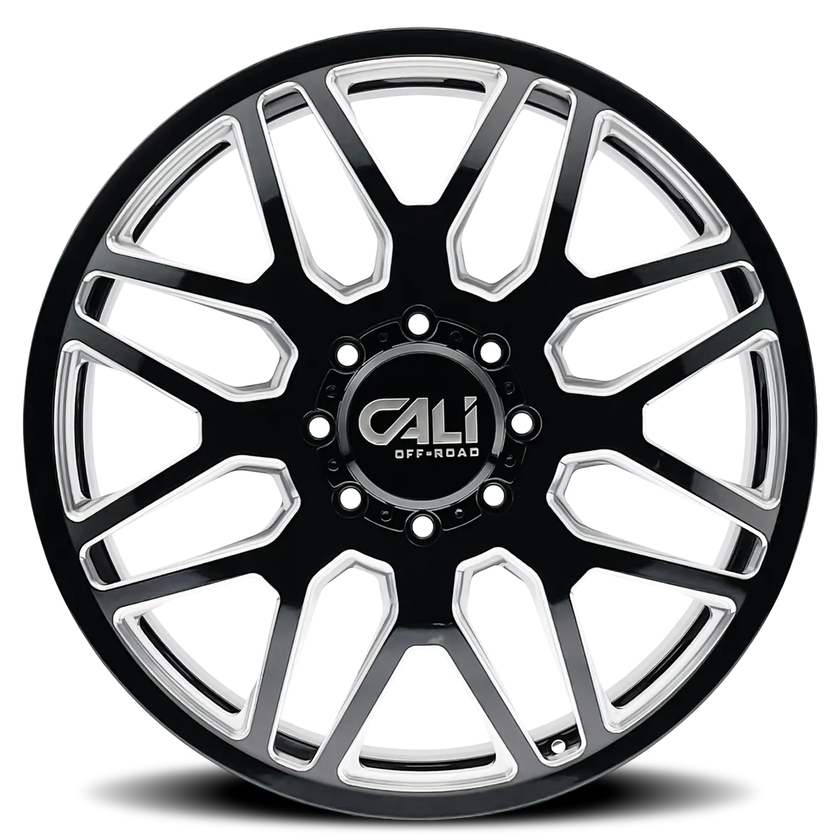 Dually Wheels Invader Dually 9115D GB-M 24x8.25 Milled Spokes Gloss Black 8 On 200 Bolt Pattern 115 Offset Cali Offroad Wheels product image