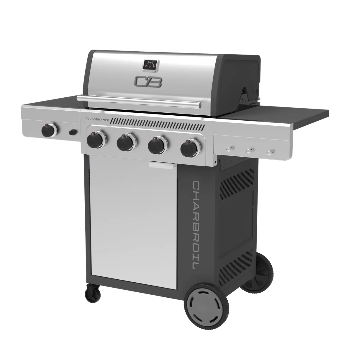 Performance Series™ FlavorMax™ 4 Burner Gas Grill Cabinet with Side Burner Gray Stainless product image