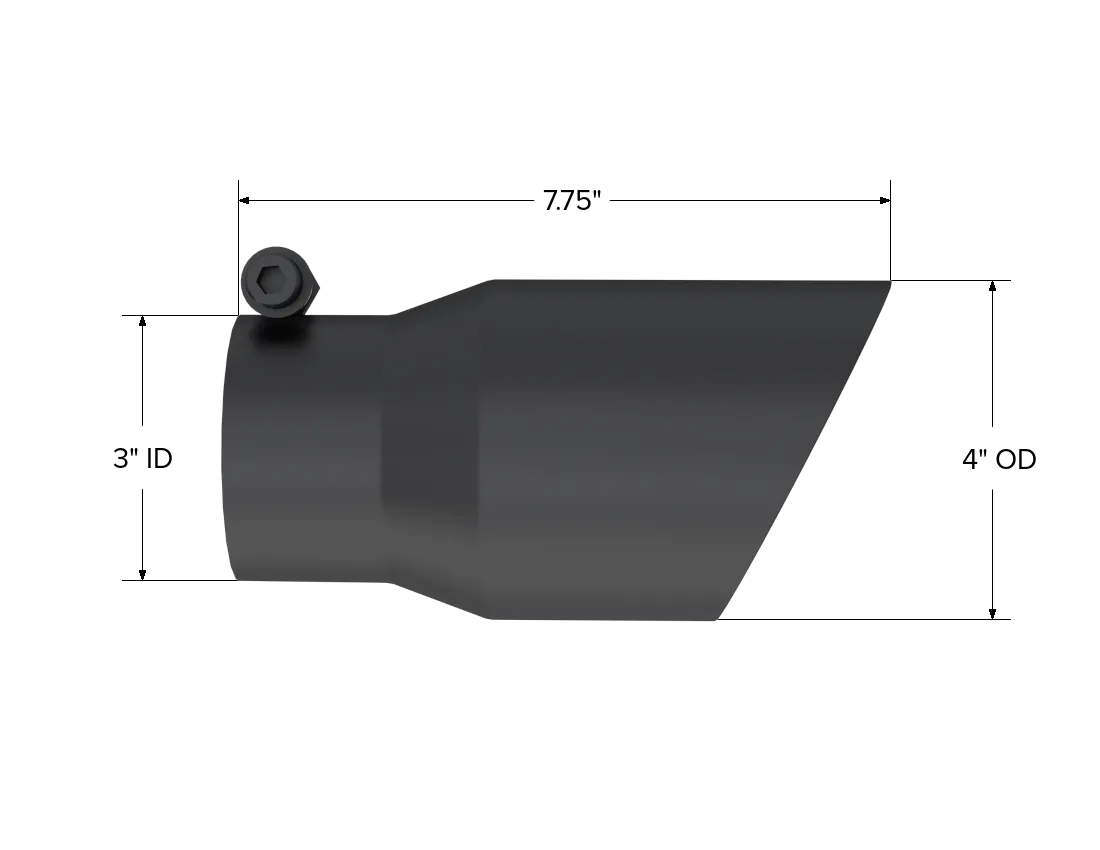 Armor BLK Exhaust Tip; 3 in. Inlet Diameter; 4 in. Outlet Diameter; 8 in. Length; Dual Wall; Angled; T304 Stainless Steel; Black Coated; product image