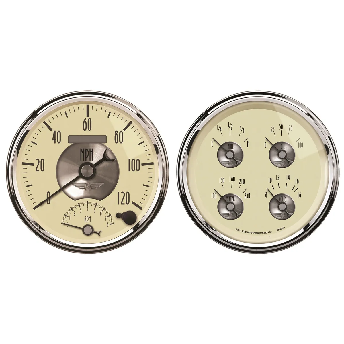 2 Pc. Gauge Kit, 5 In. Quad & Tach/Speedo, 240-33 o, Prestige Antq. Ivory product image