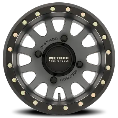Method Race Wheels Aluminum Wheels 15x7 MR401 Beadlock UTV Bolt Pattern 4 On 156 Offset 13 Lip Size 1.77 Titanium GY Matte Black Ring Method