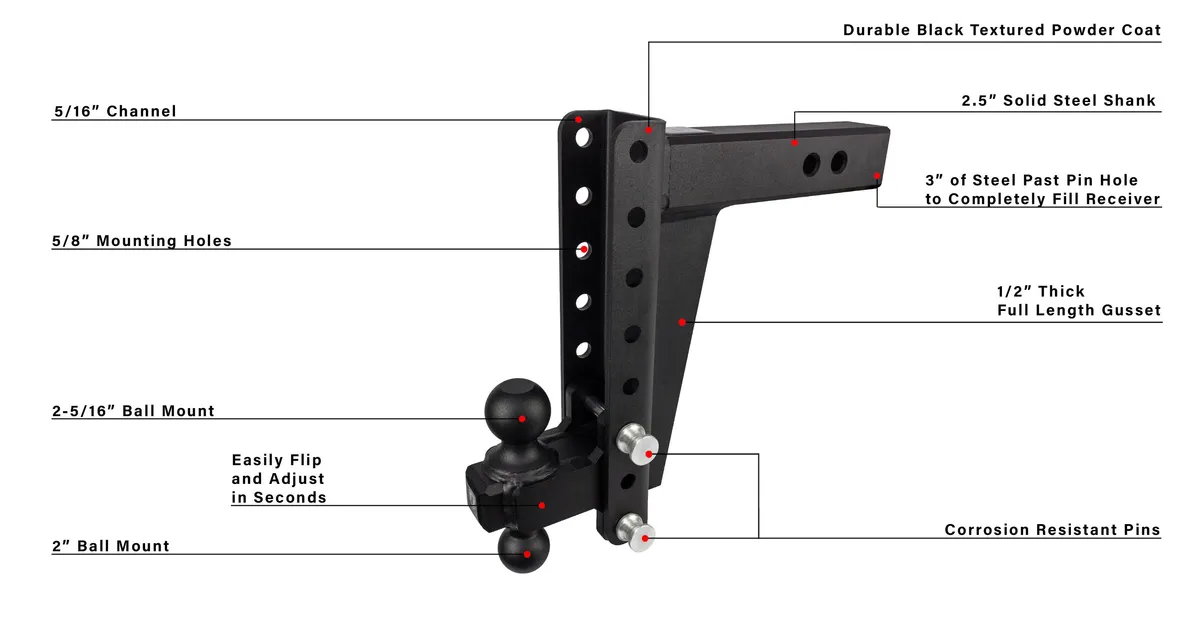 2.5" Heavy Duty 10" Drop/Rise Hitch - 2" & 2 5/16" Dual Ball (No Additional Cost) product image