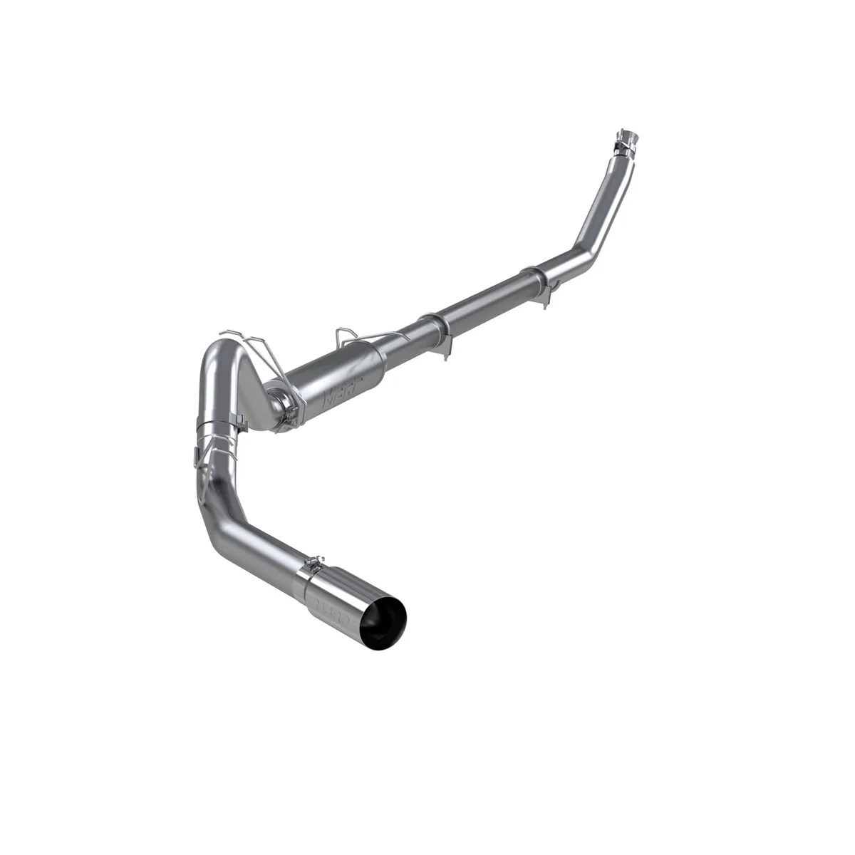 Armor Pro Turbo Back Exhaust System; 4 in.; Incl. Turbo Down Pipe/Ext. Pipes/Muffler/Over Axle Pipe/Tailpipe/Hardware/5 in. OD Tip; Single Side Exit; 304 Stainless Steel; product image