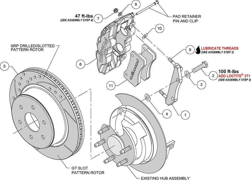 Wilwood AERO4 RearTruck Kit 14.25in Drill Red 1999-2010 GM 1500-SUV 2 Piston OE Caliper product image