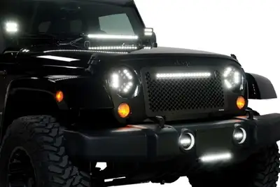 Putco 0718 Wrangler Stainless Steel Black Designer Fx Grille W/20in Luminix Light Bar