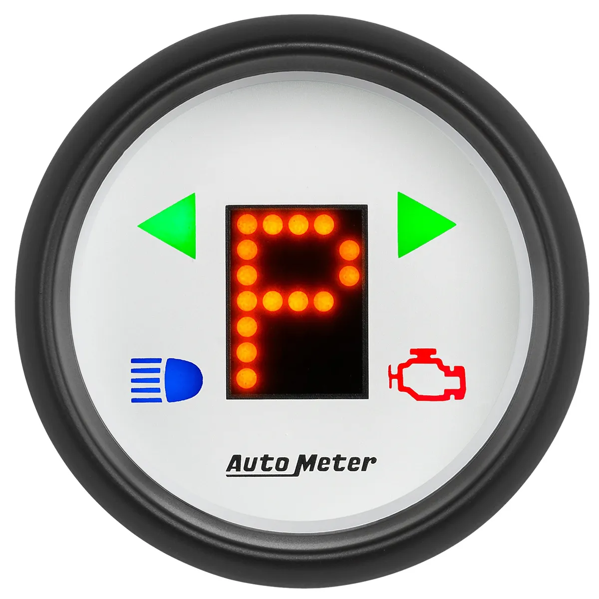 AutoMeter Gauge, Gear Pos, 2 1/16", incl indicators, White Dial, Red LED, Black Bezel