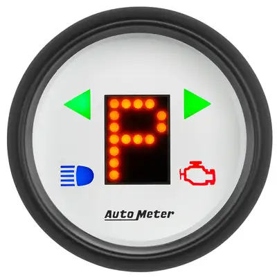 AutoMeter Gauge, Gear Pos, 2 1/16", incl indicators, White Dial, Red LED, Black Bezel