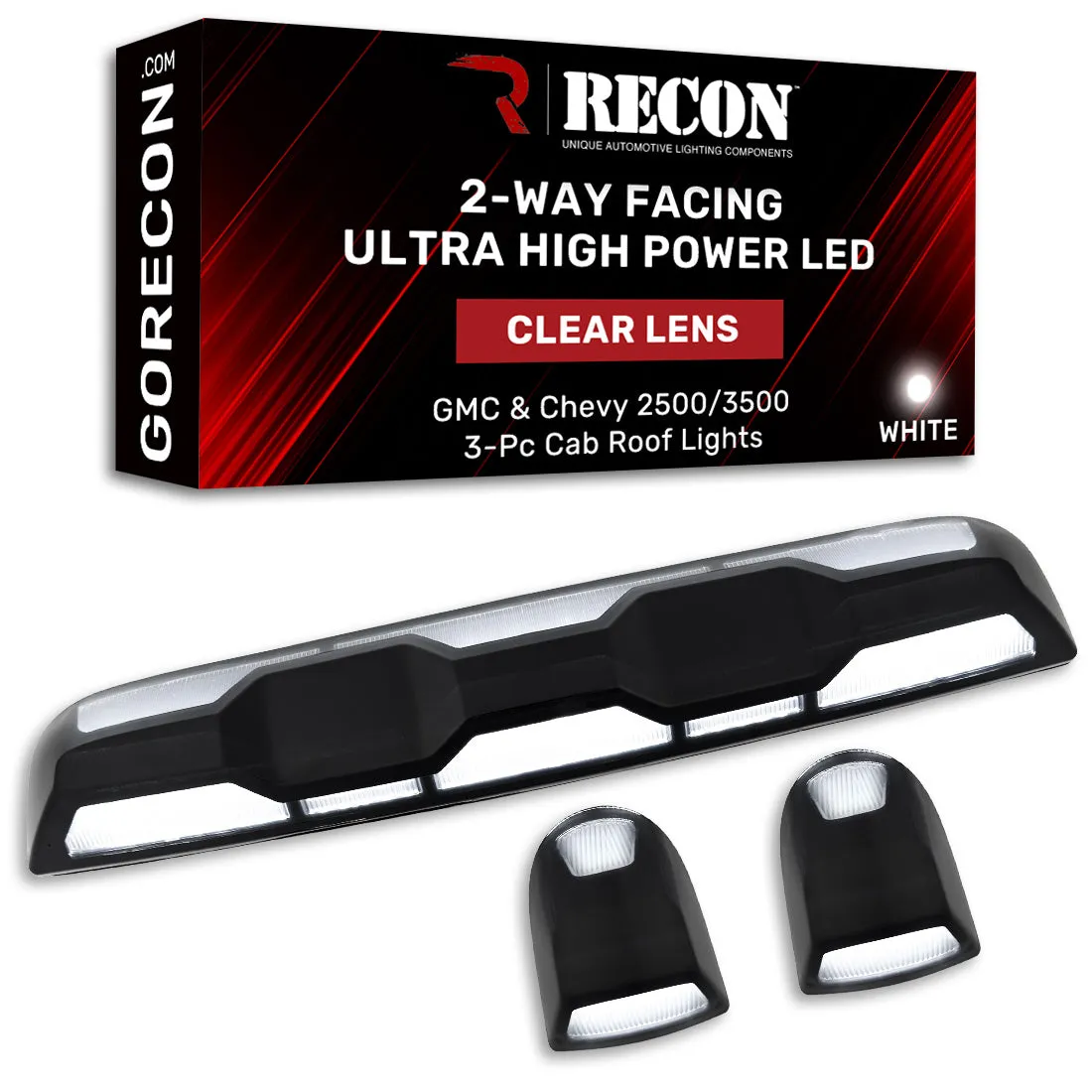 Gmc Chevy 20-23 4th Gen Body Style Heavy-Duty 3-Piece Set Amber Cab Roof Light Lens With 2-Way Forward Rear Facing Amber Ultra High-Power Leds - Includes Complete Wiring Kit For Installation on Truck That Did Not Come With OEM Installed Cab Roof product image