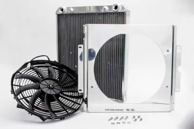 AFCO Racing Aluminum Radiator with Fan Shroud Dragster/Roadster  Double Pass 3/4 FNPT Inlet 3/4 FNPT Outlet