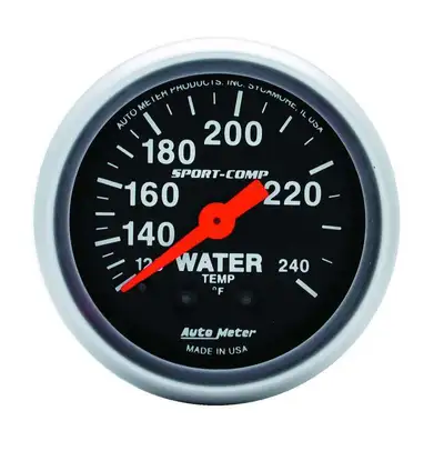 AutoMeter Gauge, Water Temp, 2 1/16", 120-240?F, Mechanical, 12ft., Sport-Comp