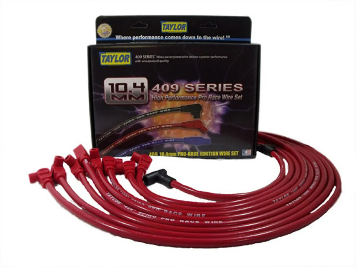 Taylor Cable Taylor Cable Chevy Small Block Race Fit 10.4mm 409 Series Spark Plug Wire Set with Under Headers HEI Fitment - Red - 90° Spark Plug Boot Angle - 79230