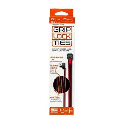 GripLockTies Zip Ties 8in Releasable Black / Red 24pk