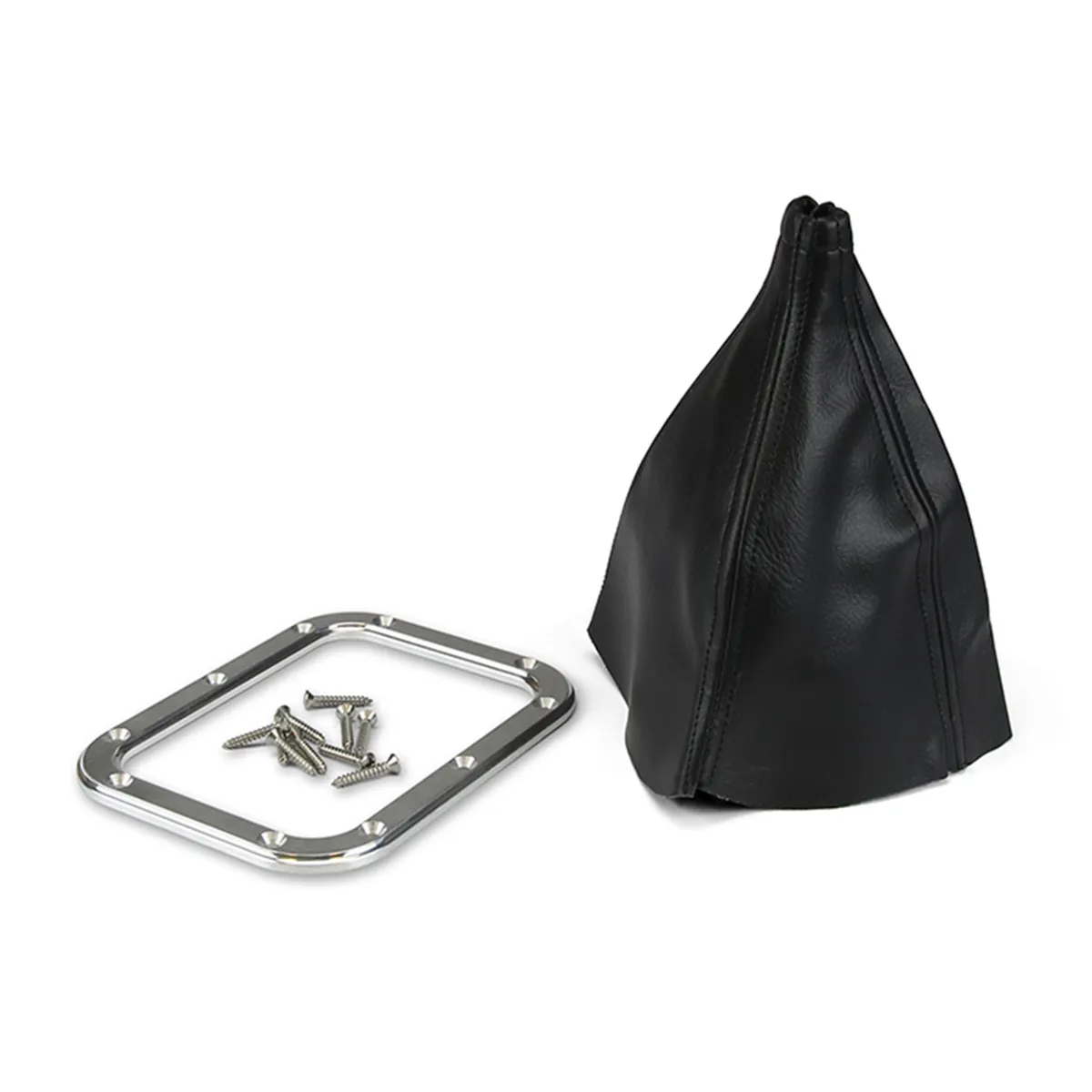 Rectangular Floor Mount Shifter Boot Kit; Incl. Boot/Stainless Screws/Billet Aluminum Boot Ring; product image