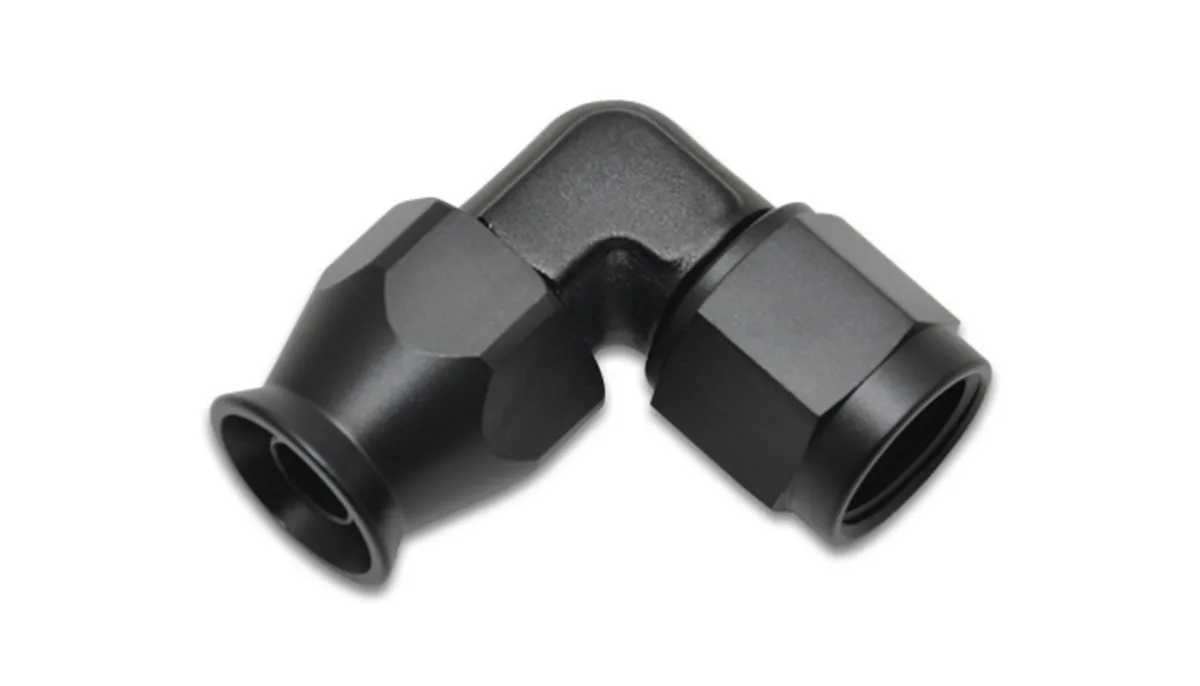 Vibrant Performance 90 Degree Hose End Fitting; -3AN; 6061 Aluminum; Black Anodized; Tight Radius Forged;