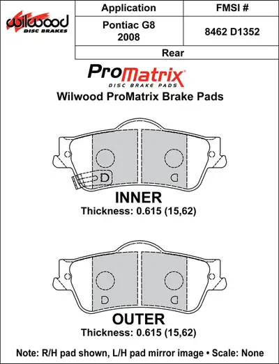 Wilwood Brakes 2008 - 2014 Chevrolet, Pontiac Original Equipment Pads - 150-D1352K