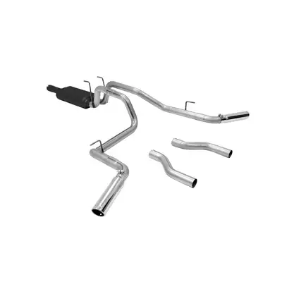 Flowmaster 06-08 Dodge Ram 1/2 Ton 5.7L Hemi Except Mega Cab 2/4 Wheel Drive 2.50in Outlets 50 Series HD Muffler 3.00in Logo Embossed Stainless Tips American Thunder Incl. Tube Extensions for DOR and DOS Mandrel Bent Tubing 409S Stainless