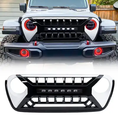 AMERICAN MODIFIED Armor Grille W/ Off-Road Lights - White & Black For 18+ Jeep Wrangler JL & Gladiator JT