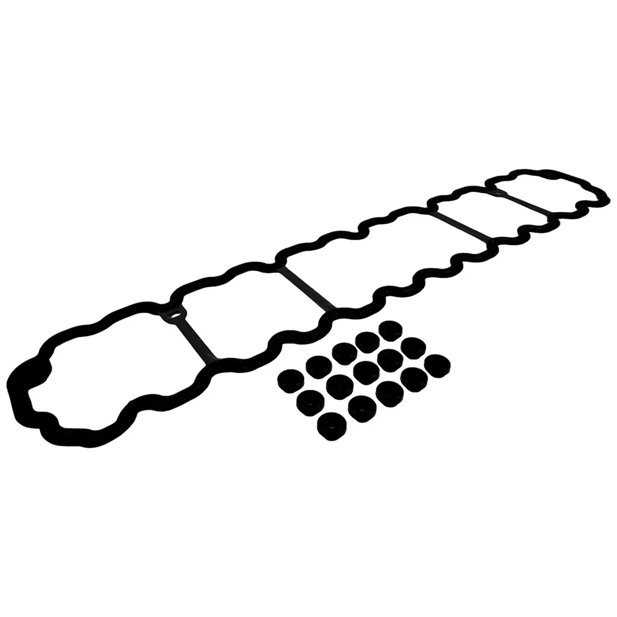 Valve Cover Gasket Kit; Rubber; Steel; Black; Incl. Valve Cover Gasket and 15 Grommets; Required;Use Existing Hardware; product image