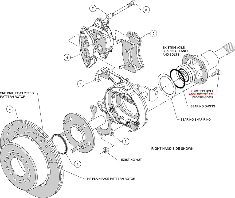 Wilwood D154 PS Park Brake Kit Red MoparDana 2.36in Off wSnap Ring Brng product image