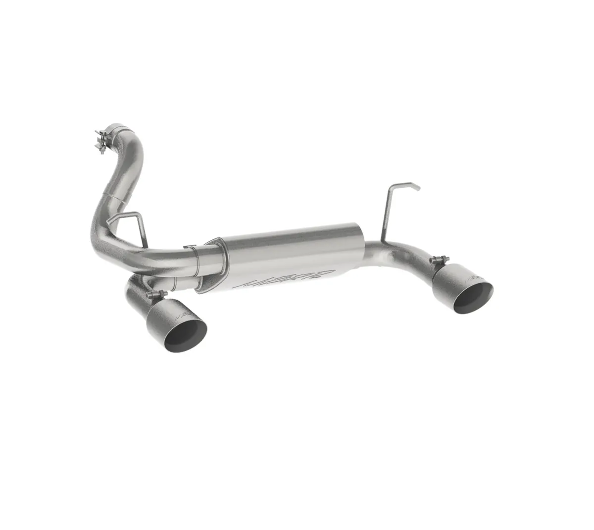 Armor Plus Axle Back Exhaust System; 2.5 in.; Incl. Inlet Pipe/Muffler/Pass. And Driver Side Tailpipe/Clamps/4 in. OD Tips; Dual Rear Exit; 409 Stainless Steel; product image