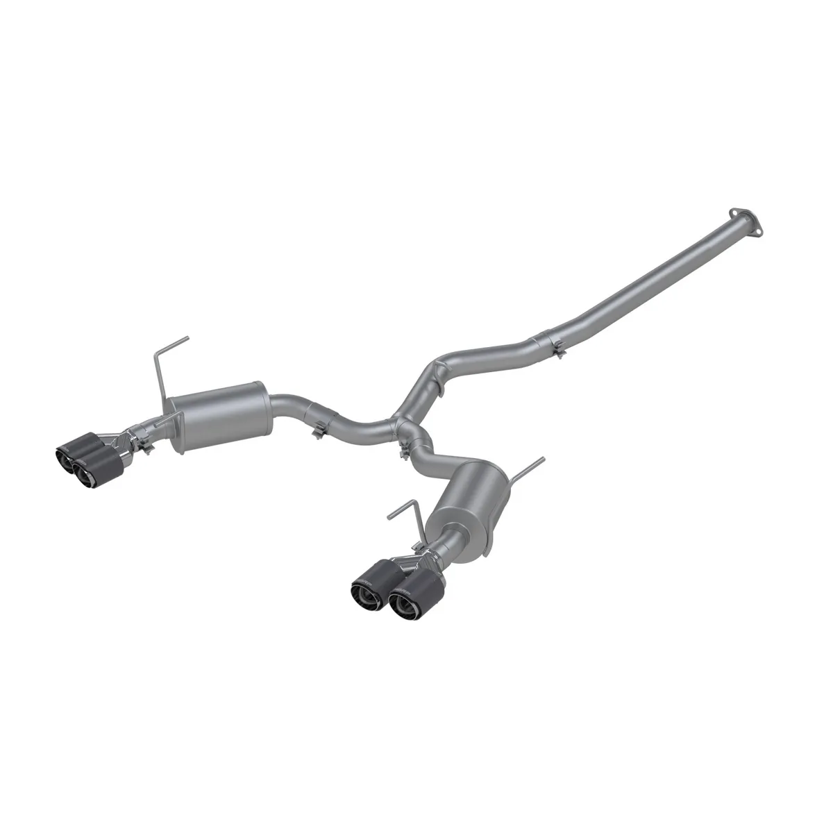 Armor Pro Cat Back Exhaust System; 3 in.; Quad Split Rear Exit; T304 Stainless Steel; Incl. 3.5 in. OD Dual Out Carbon Fiber Tips; product image
