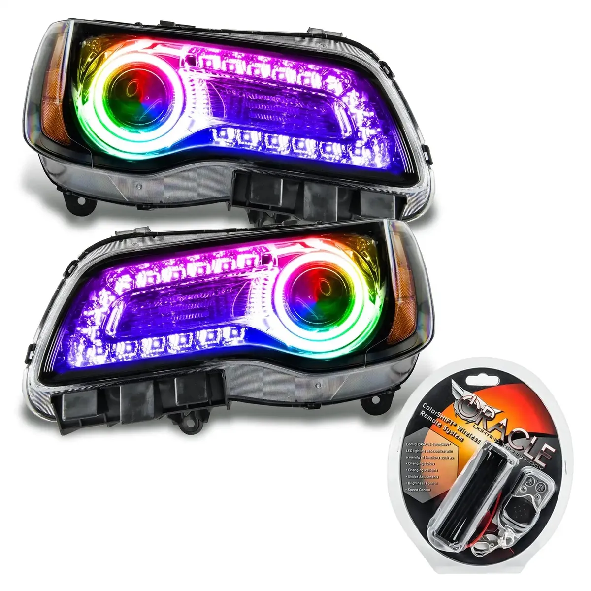 Oracle Lighting 2011-2014 Chrysler 300c Non-Hid Pre-Assembled LED Halo Headlights Wcolorshift DRL - Black Housing product image