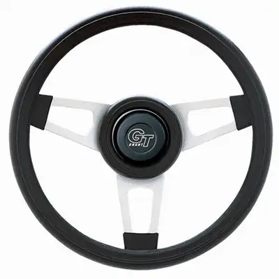 Grant Challenger Steering Wheel; 13.75 in. Diameter; 2 1/4 in. Dish; Black Cushion Grip; Satin Silver 3-Spoke Design;