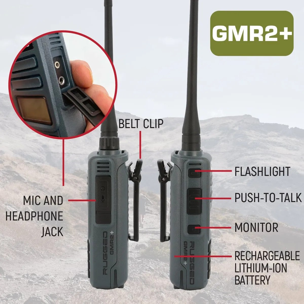 Rugged Radios Adventure Pack - Rugged Gmr2 Plus - Gmrs And Frs Two Way Handheld Radios w/ Accessories - Grey product image