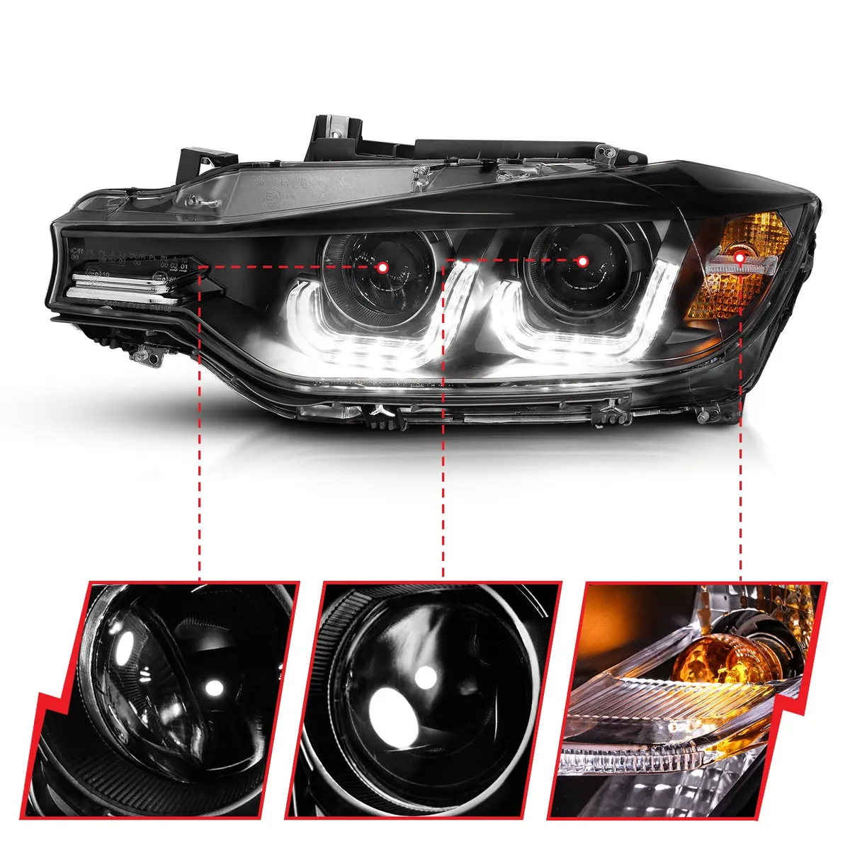 Bmw 3 Series F30 4DR 12-15 Projector U-Bar Headlights Black (For Halogen Model) product image
