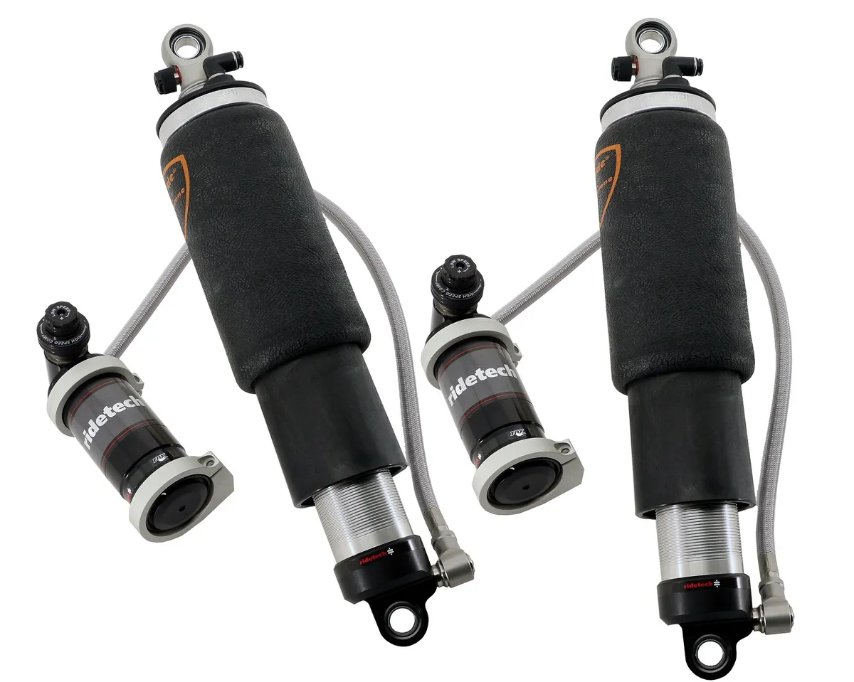 Rear TQ Shockwaves 7000 Series W/ 6.3 Inch Stroke And 1.7 Inch Eye Pair Of Triple Adjustable Shock waves 4 Inch Rolling Sleeve W/ 1/4 Inch Fittings And Bearing Spacers 1/2 Inch And 5/8 Inch 13 Inch X 18.6 Inch W/ A 15.75 -16.25 Inch Ride Height Ridetech product image