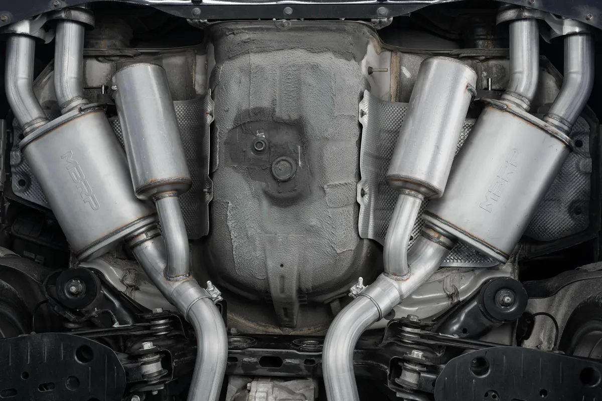 Armor Lite Cat Back Exhaust System; 2.5 in.; Incl. Front Pipe/Mid Pipes/Mufflers/Hardware; w/o Tips; Dual Rear Exit; Aluminized; product image