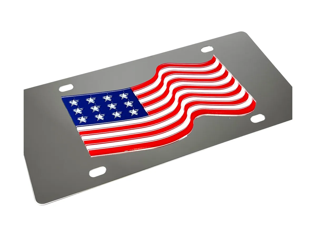 Waving American Flag Stainless Steel License Plate product image