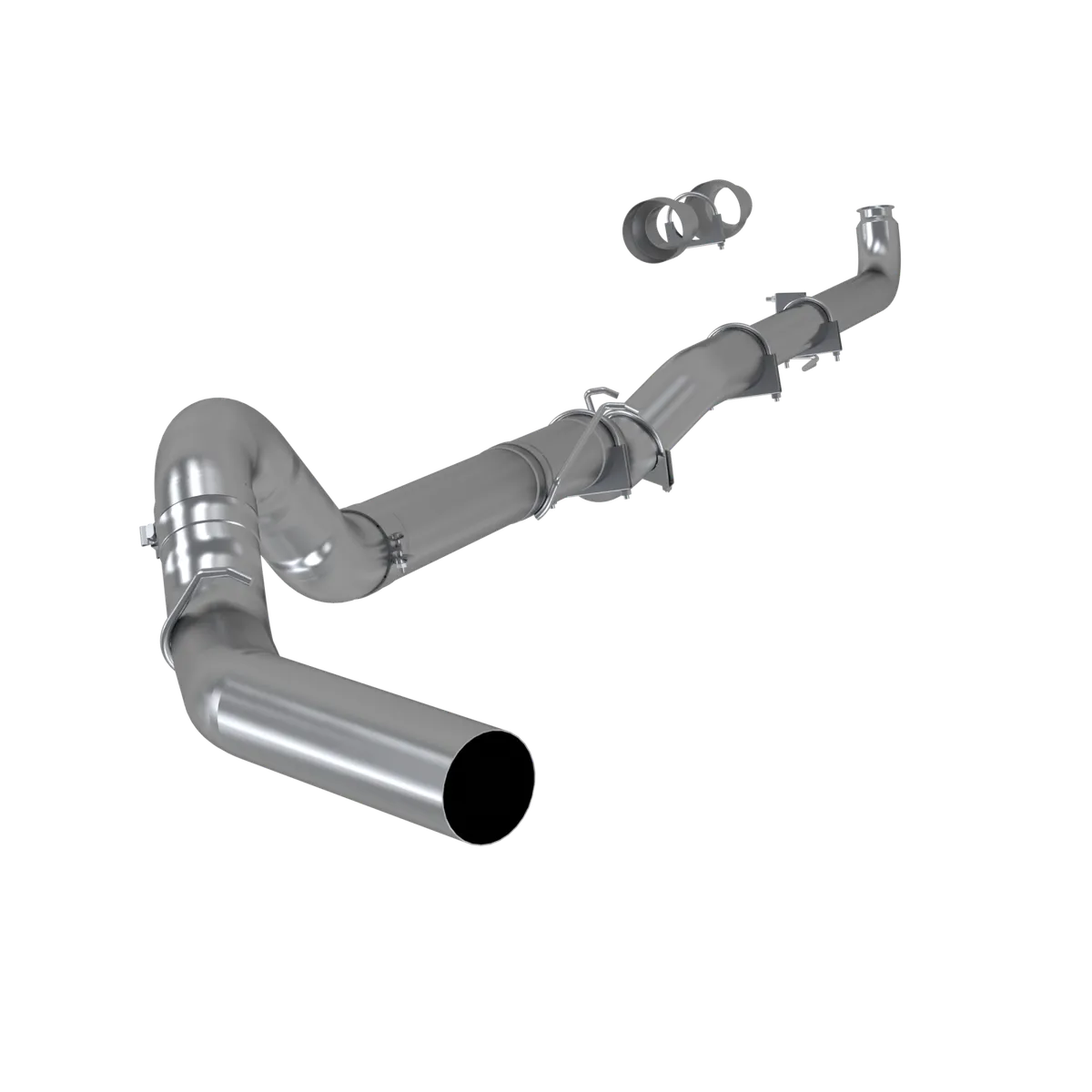 Armor Plus Cat Back Exhaust System; 5 in; Incl. 4 in. Front Pipe/Ext./AdapterPipes/MidPipe/MufflerDelete/OverAxlePipe; NoTip; SingleSideExit; OffRoad; 409StainlessSteel; product image