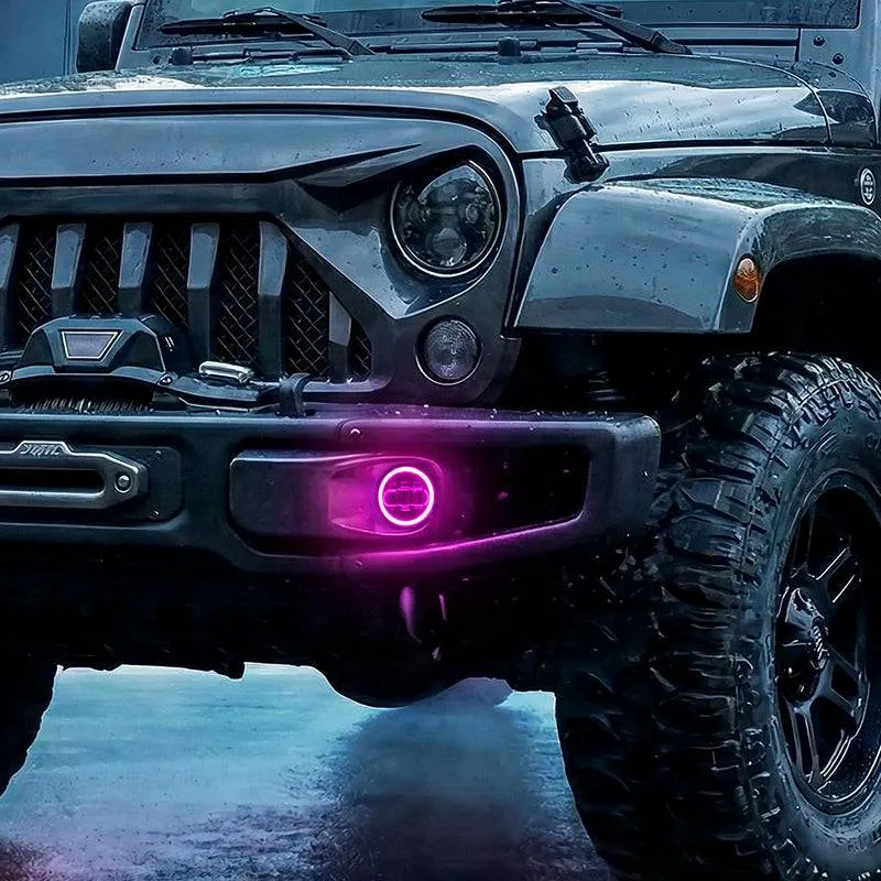 "4"" Bluetooth Cree LED Fog Lights With White & RGB Halo For Jeep JK JL Jt" product image