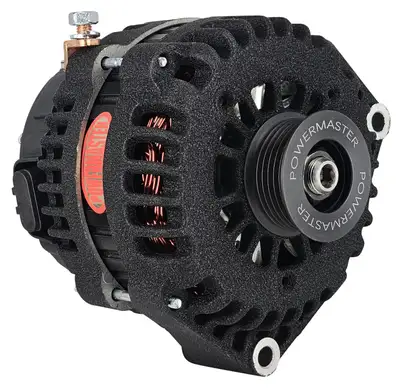 Power Master Alternator; GM AD244; 220 Amp; 6 Groove Pulley; Black Wrinkle Finish;