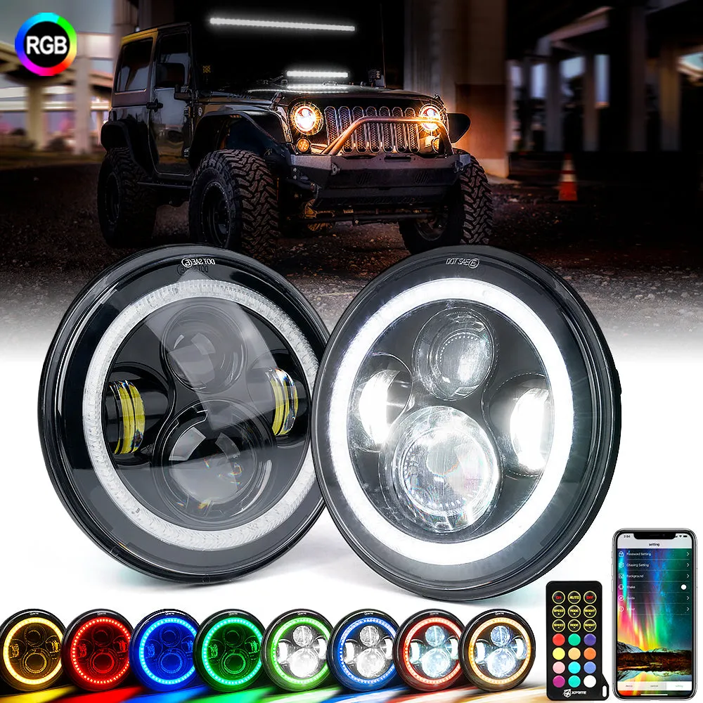 7" LED RGB Halo Headlights for 2007-2018 Jeep Wrangler product image