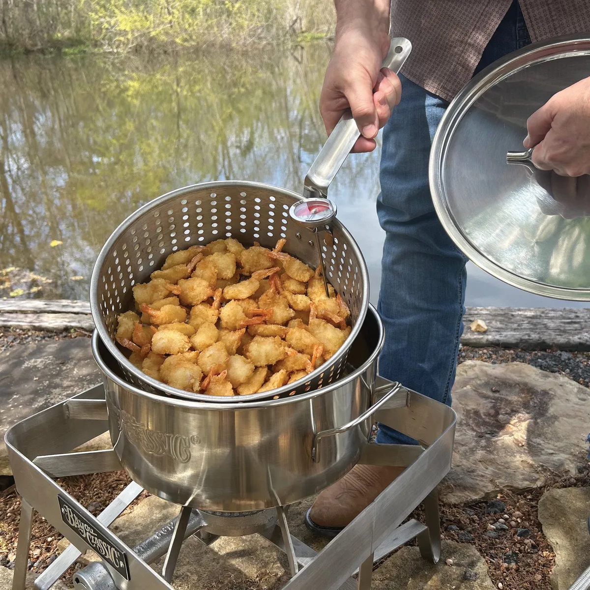 10qt Stainless Fry Pot With Lid Basket Thermometer product image