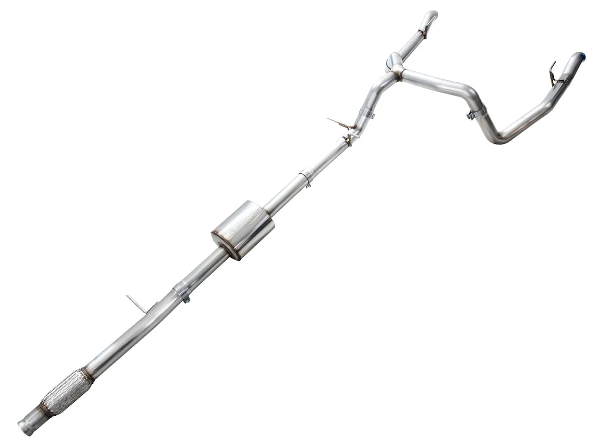 AWE 0FG Catback Split Rear Exit Exhaust for 4th Gen Silverado/Sierra 1500 5.3L (With Bumper Cutouts) - Quad Chrome Silver Tips product image