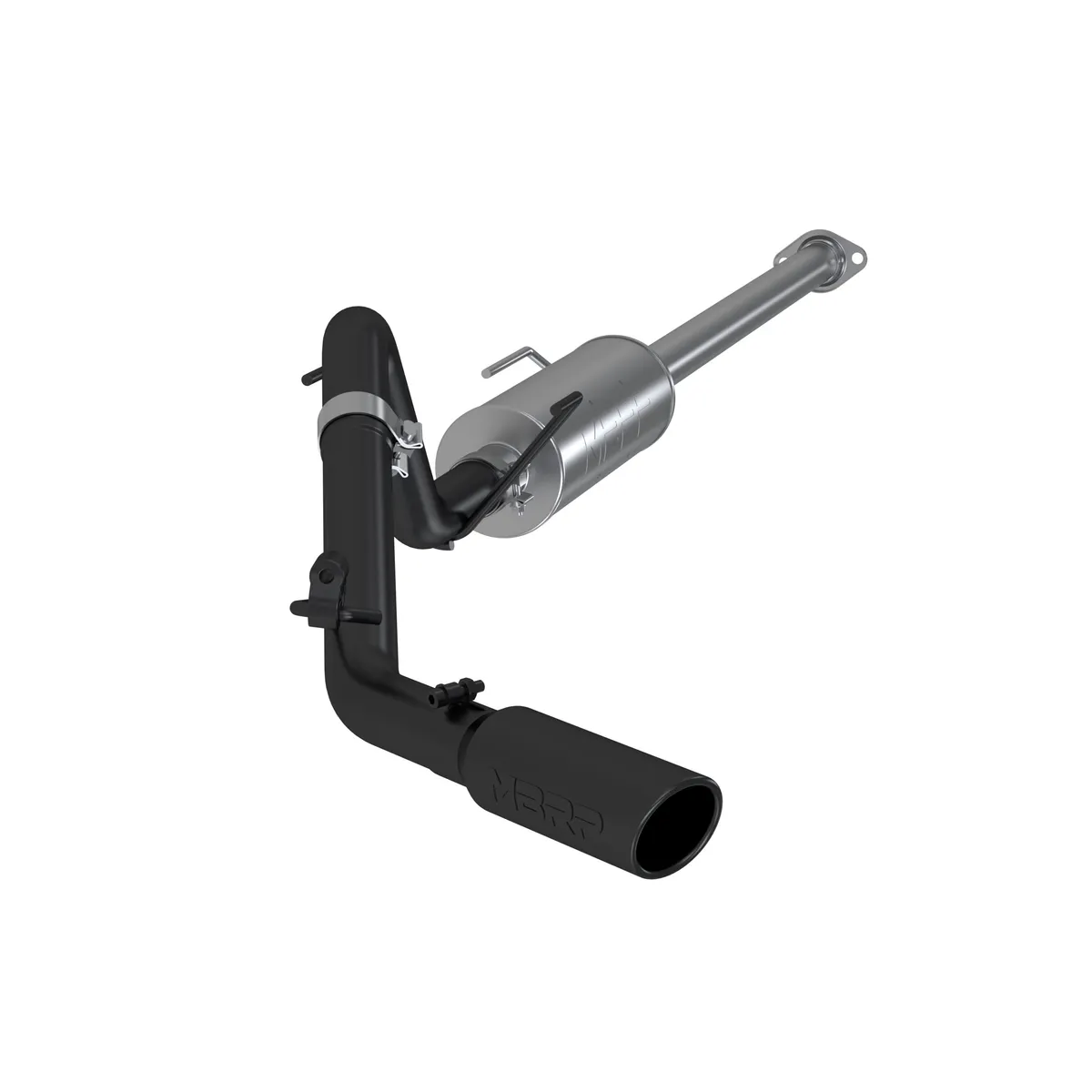 Armor BLK Cat Back Exhaust System; 2.5 in.; Incl. Extension Pipe/Muffler/Over Axle Pipe/Tailpipe/Hardware/3.5 in. OD Tip; Single Side Exit; Black Coated; product image