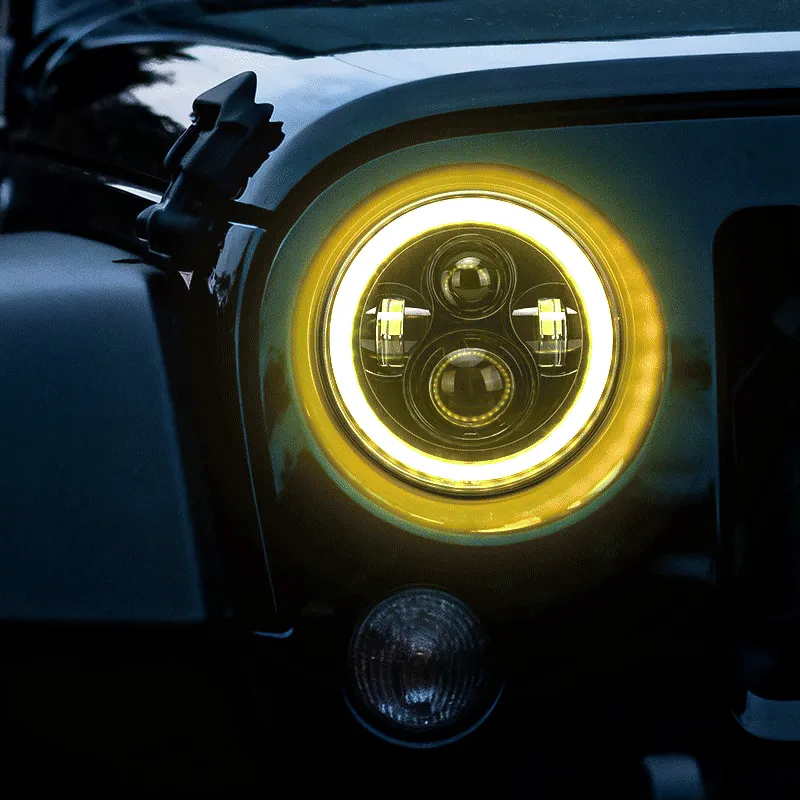 "7"" Jeep Wrangler LED Headlights with RGB Halo App Or Remote Control for 1997-2018" product image