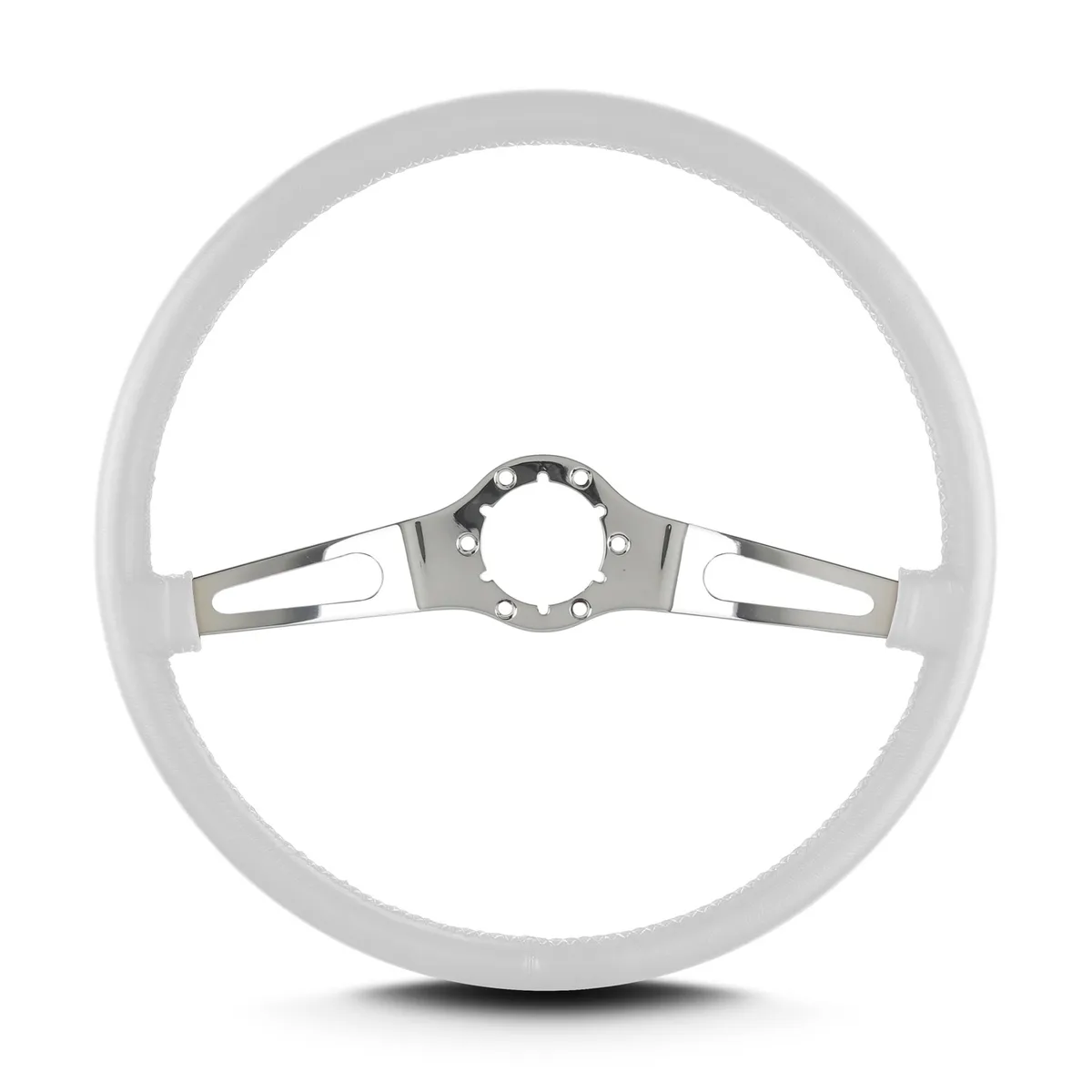 Lokar Lecarra Teardrop Steering Wheel; White; 2 Polished Spokes; 15 in. Thin Grip;