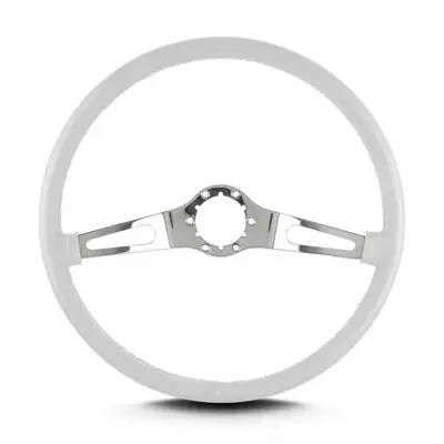 Lokar Lecarra Teardrop Steering Wheel; White; 2 Polished Spokes; 15 in. Thin Grip;